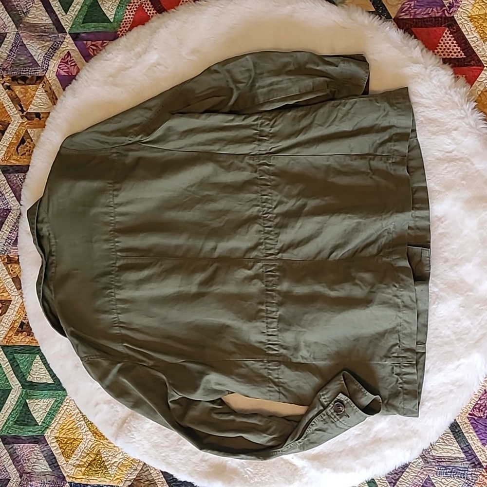Talbots Linen Cotton Blend Dark Green Utility Lightweight Summer Jacket - Picture 11 of 11